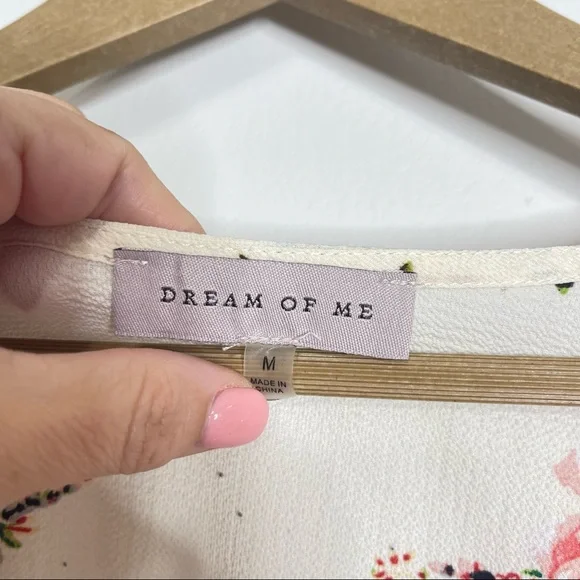 Dream of Me White Floral Print 3/4 Sleeve Wrap Mini Dress Size Medium - Picture 5 of 6